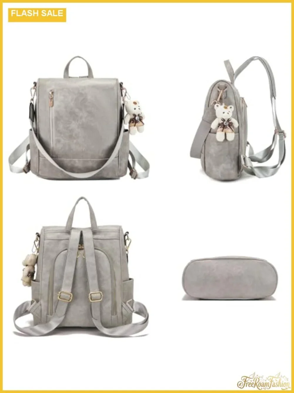 3pc Faux Leather Anti-Theft Backpack Set with Crossbody Bag & Wallet, Vegan